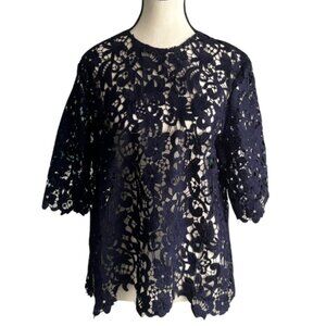 ZARA BEAUTIFUL DARK BLUE  LACE TOP, SZ. L